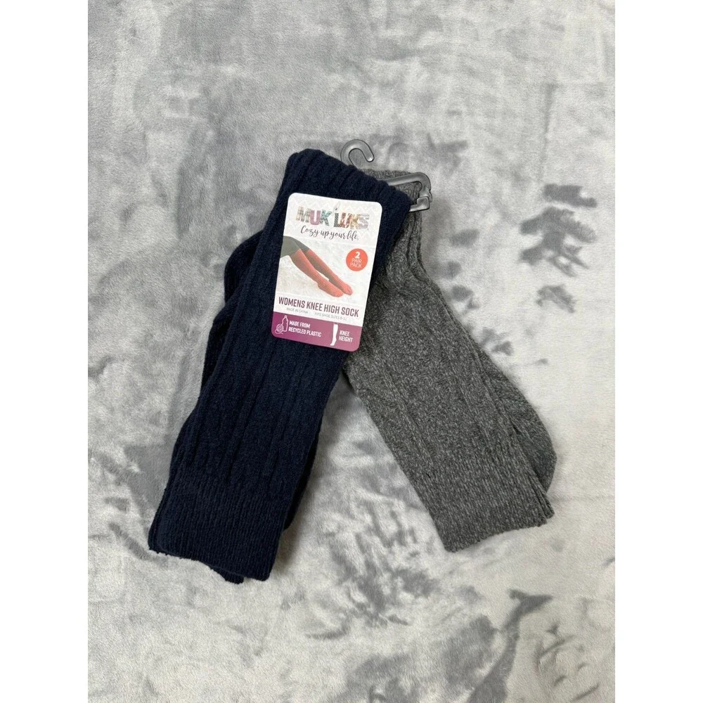 Muk Luks Women’s 2 Pair Pack Knee High Socks Size 6-11 Navy